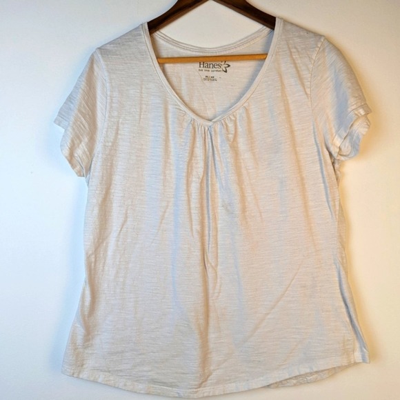 Hanes Slub Jersey Shirred V Neck Tee Shirt - XL - Picture 2 of 6